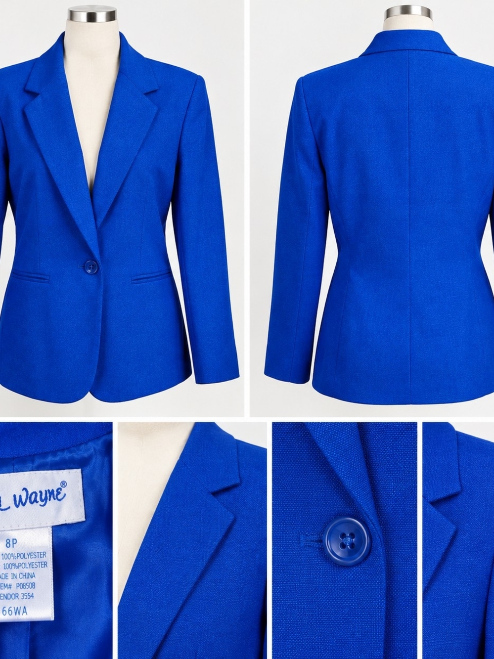 Classic Single-Button Cobalt Blue Blazer - L. Wayne